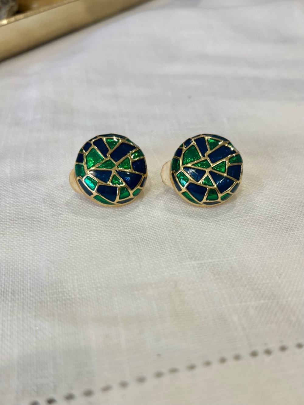 Gold-Tone Blue & Green Mosaic Stud d’orlan Earrings